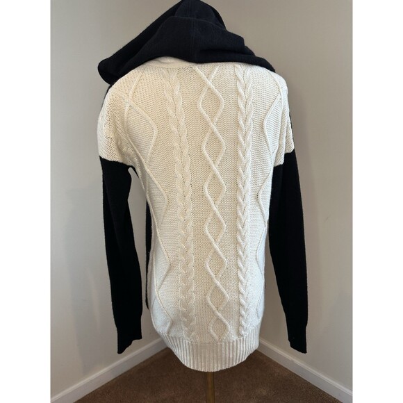 Autumn Cashmere 100% Pure Cashmere Hoodie Sweater Black & Ivory Sz S - Picture 4 of 11